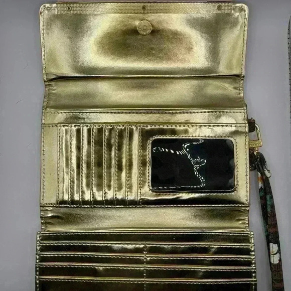 Steve Madden Logo Bar Trifold Floral Print Wallet Wristlet Clutch Brown Boho Fun - Picture 4 of 8